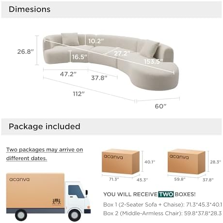 Acanva curved sectional review unboxing and complete package contents