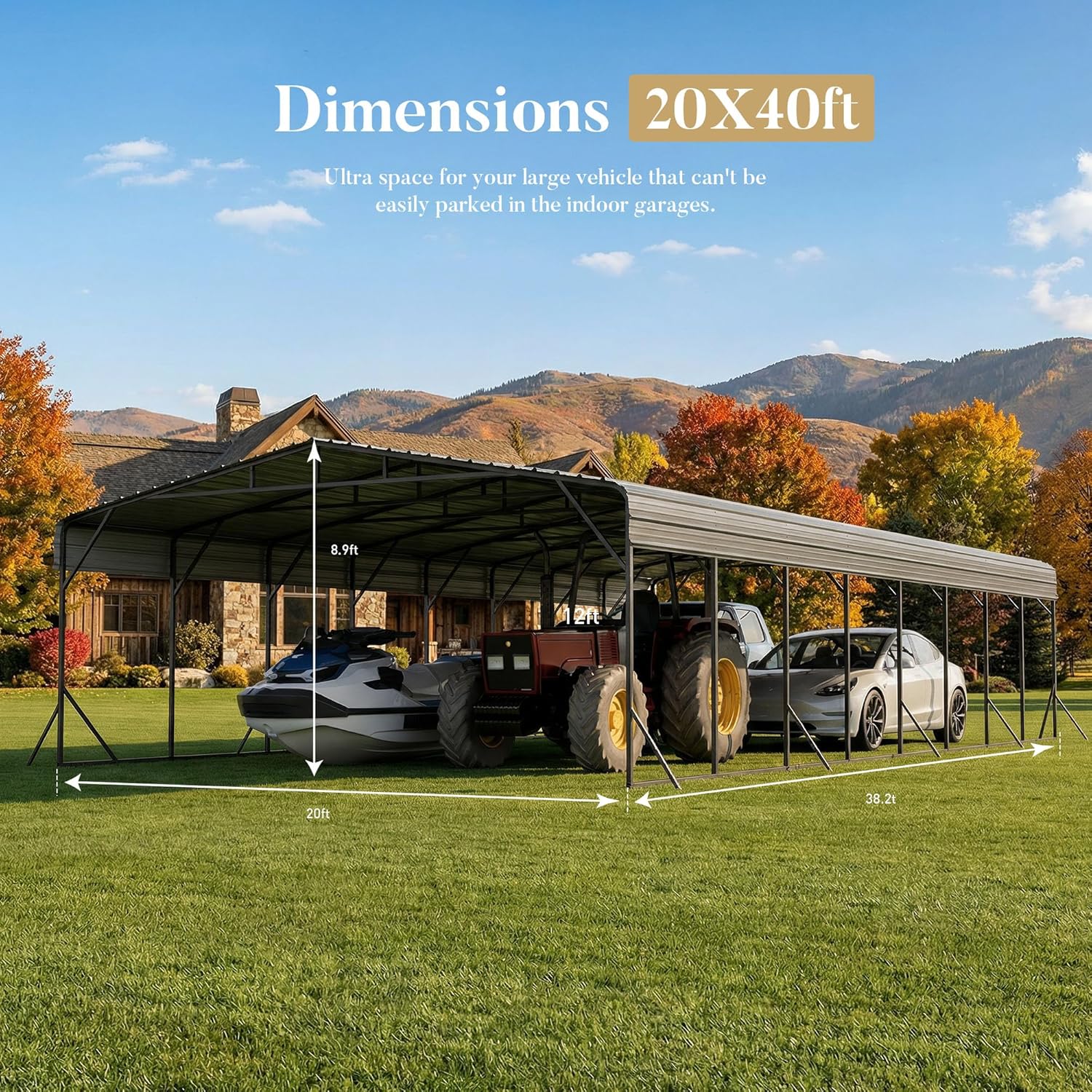 HOMPUS 20x40 metal carport review unboxing and complete package contents