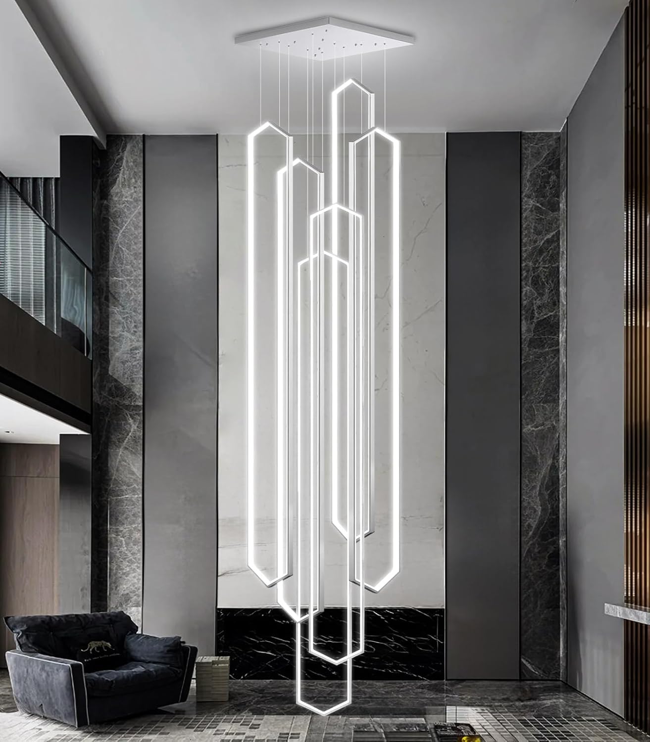modern staircase chandelier review showcasing dimensions and unique rhombic features