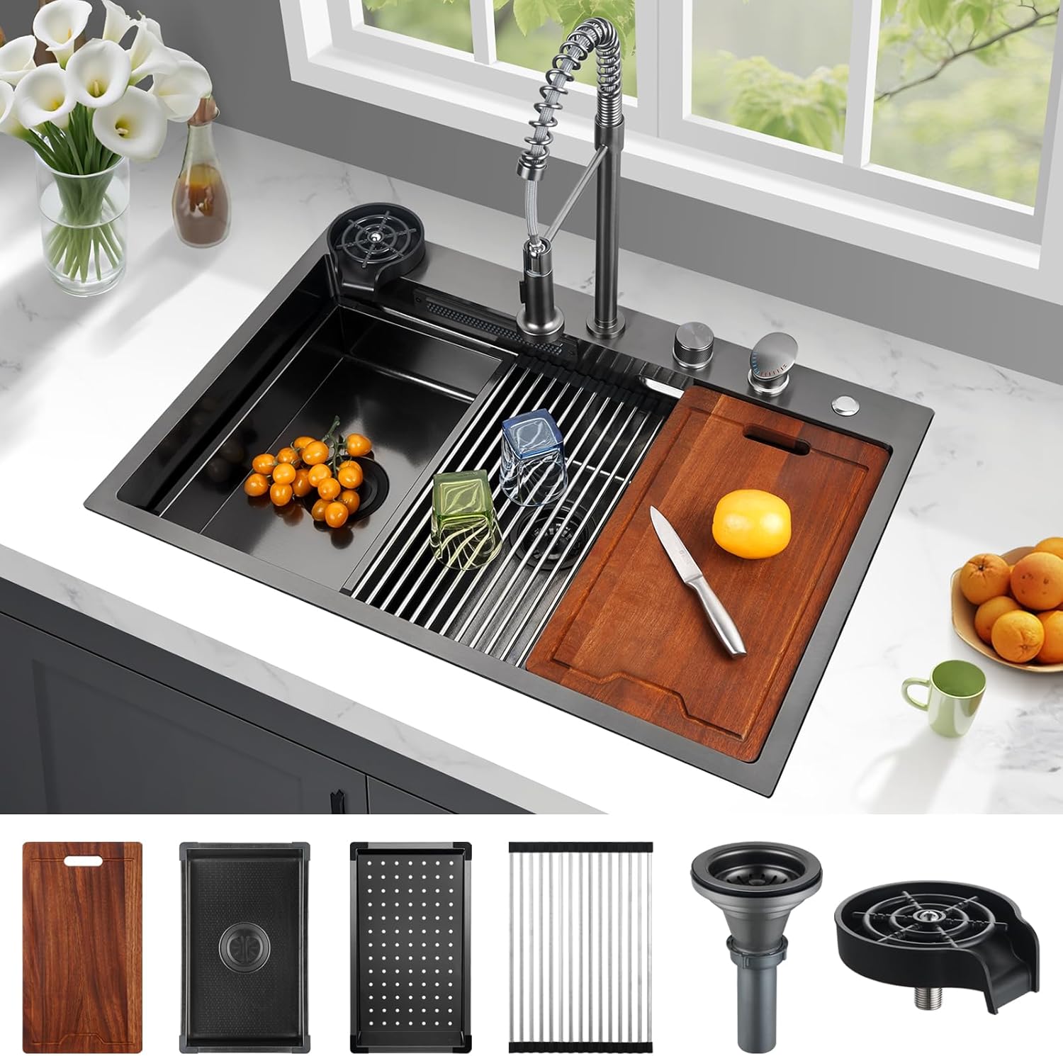 Kunoqi kitchen sink worth it,Kunoqi workstation sink pros cons,best 33 inch kitchen sink combo,should I buy a Kunoqi sink,Kunoqi vs other kitchen sinks,waterfall faucet sink set value - detailed features and technical specifications