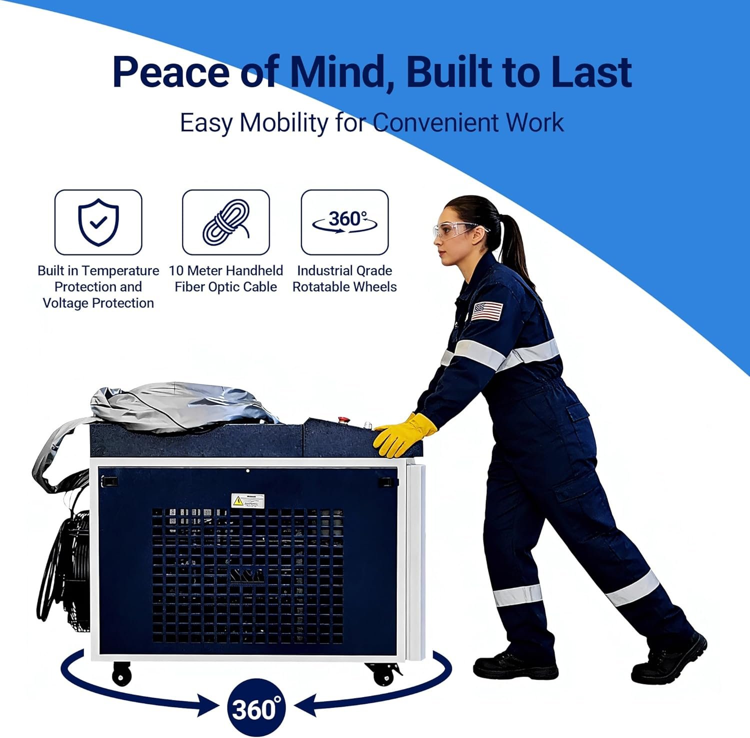 Step-by-step tutorial image showing the setup and first weld with a handheld laser welder, demonstrating its ease of use.