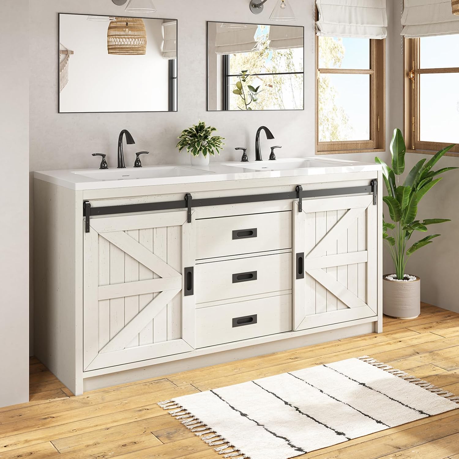 buy LUXOAK farmhouse bathroom vanity,LUXOAK vanity pros cons,LUXOAK 60 inch vanity worth buying,best farmhouse double vanity with sink,LUXOAK vs other bathroom vanities,should I buy the LUXOAK sliding barn door vanity - detailed features and technical specifications