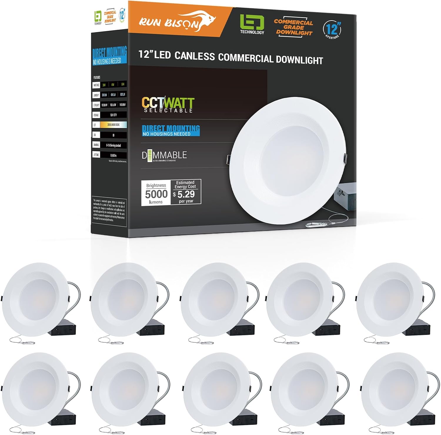 buy Run Bison 12 inch recessed LED downlight,Run Bison downlight worth buying,12 inch commercial LED downlight pros cons,Run Bison vs other commercial downlights,should I buy Run Bison recessed lights,best commercial recessed lighting - detailed features and technical specifications