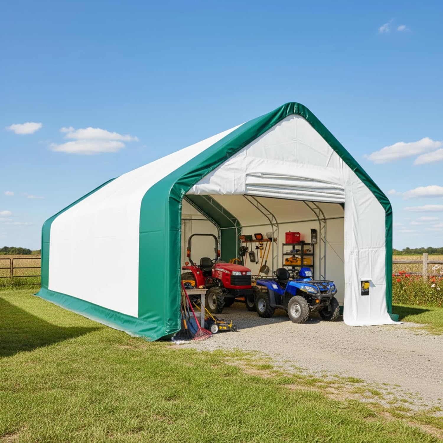 DuraYu storage shelter worth buying,DuraYu 20x33 shelter pros cons,best heavy duty storage canopy,should I buy a DuraYu shelter,DuraYu vs other storage buildings,large winch roll up door shelter unboxing and complete package contents