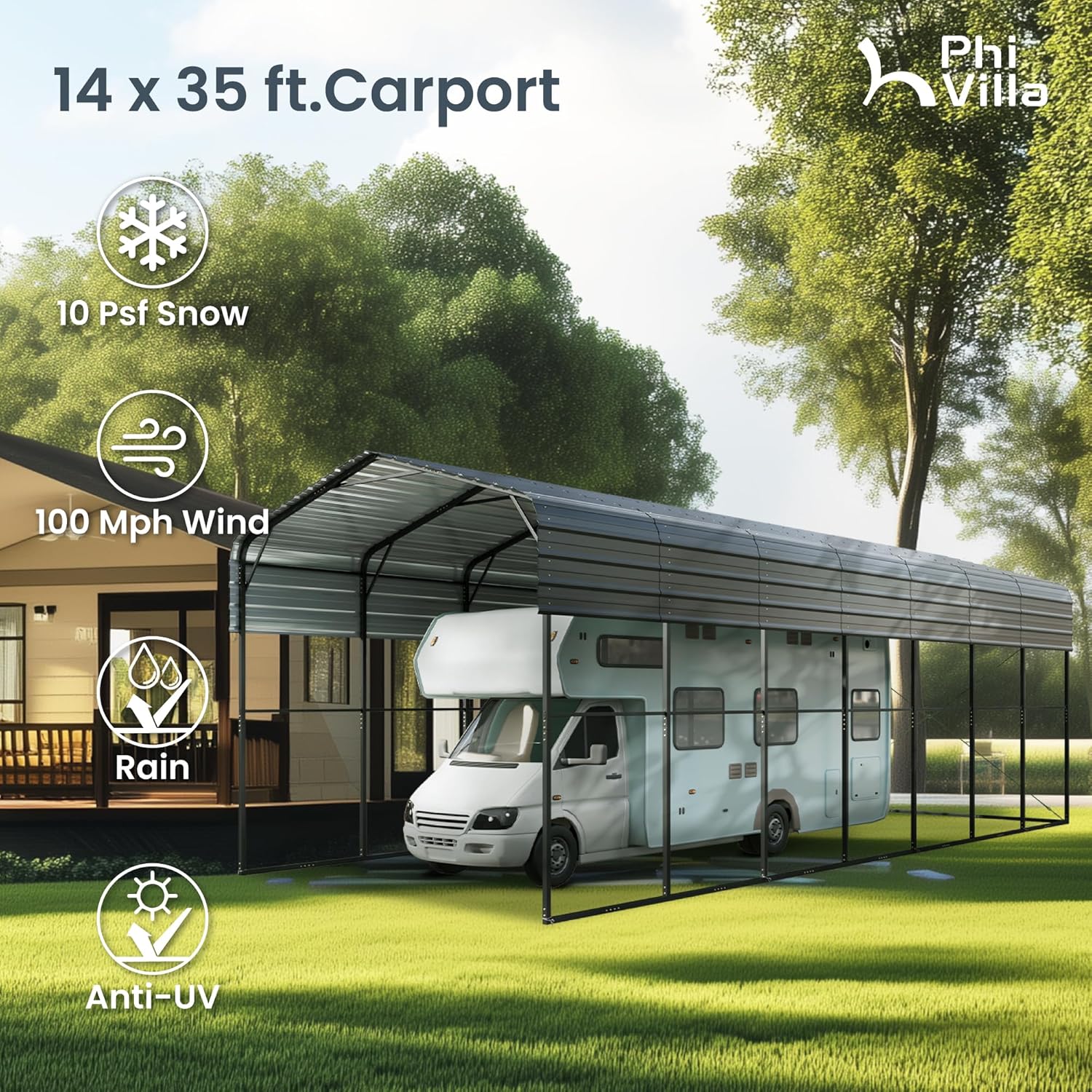 PHI VILLA 14x35 ft RV carport,should I buy a metal carport,PHI VILLA RV carport pros cons,heavy duty carport for RV,best RV carport shelter,PHI VILLA carport worth buying performance testing and real-world results