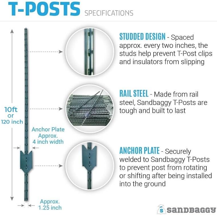 best 10 ft t-posts,10 ft t-posts worth buying,sandbaggy t-posts pros cons,10 ft steel t-post quality,t-posts vs u-posts,should I buy sandbaggy t-posts unboxing and complete package contents