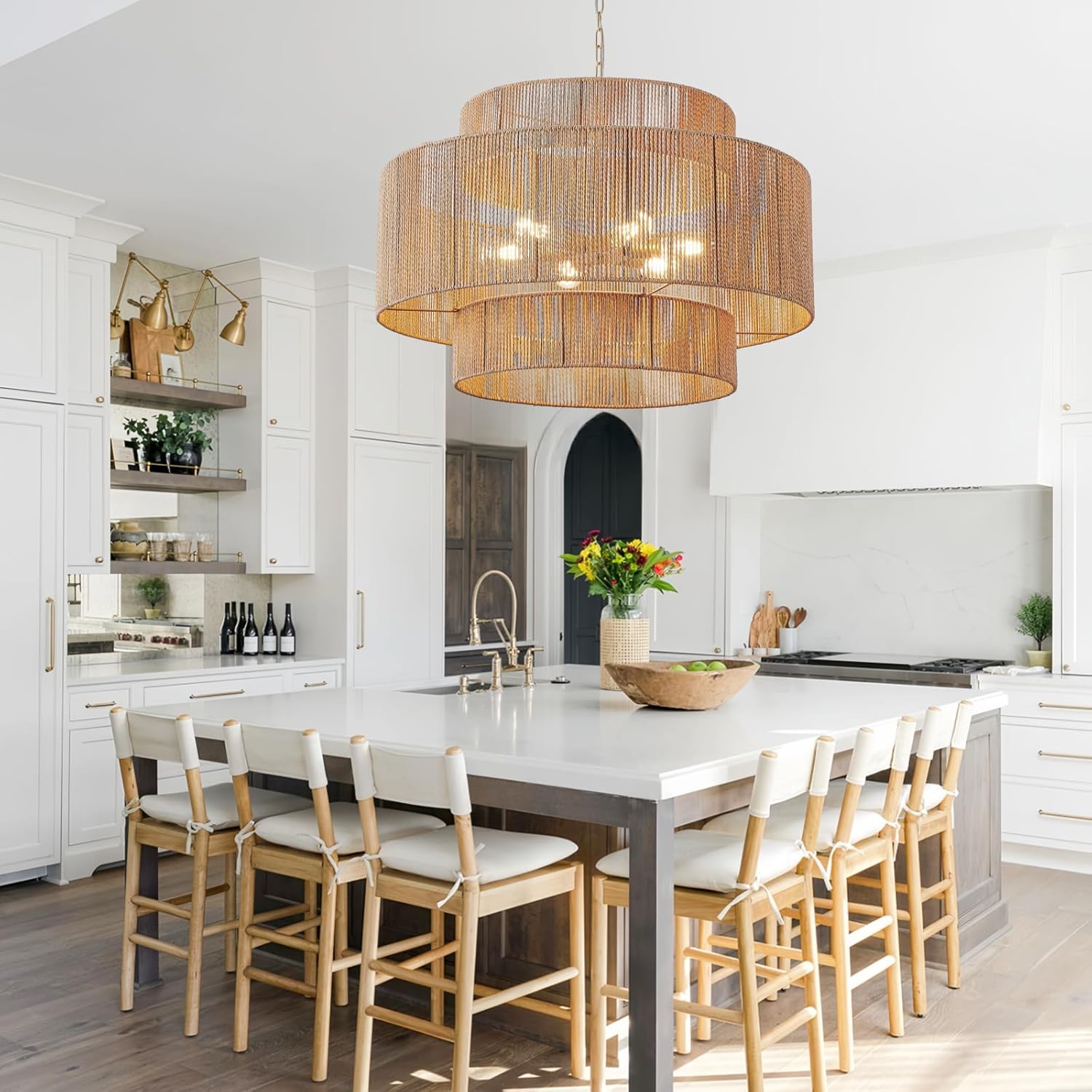 best large rattan chandelier,large rattan chandelier worth buying,should I buy a rattan pendant light,rattan chandelier pros and cons,CNQTLL rattan chandelier honest,rattan vs wicker lighting fixture unboxing and complete package contents