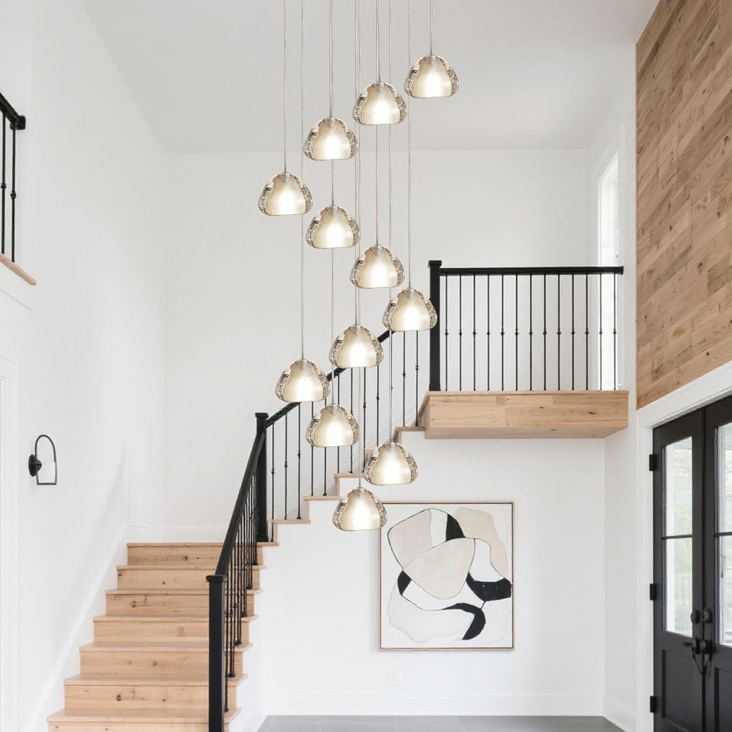 Real-world testing of the best modern crystal chandelier in a hallway setting, showing light dispersion and sparkle effect - performance review