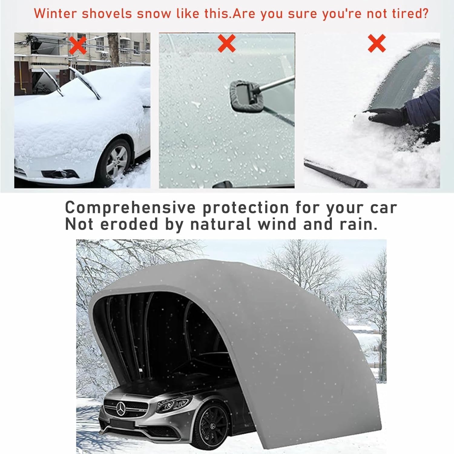 Real-world testing of the best portable garage carport during a rainstorm, showing water beading on the fabric