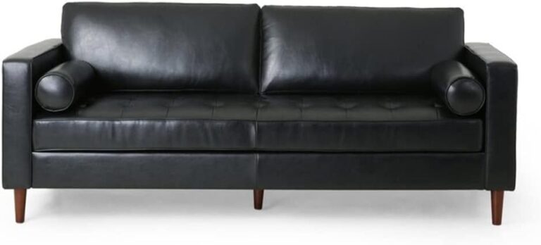 Image 1 of black leather square arm sofa