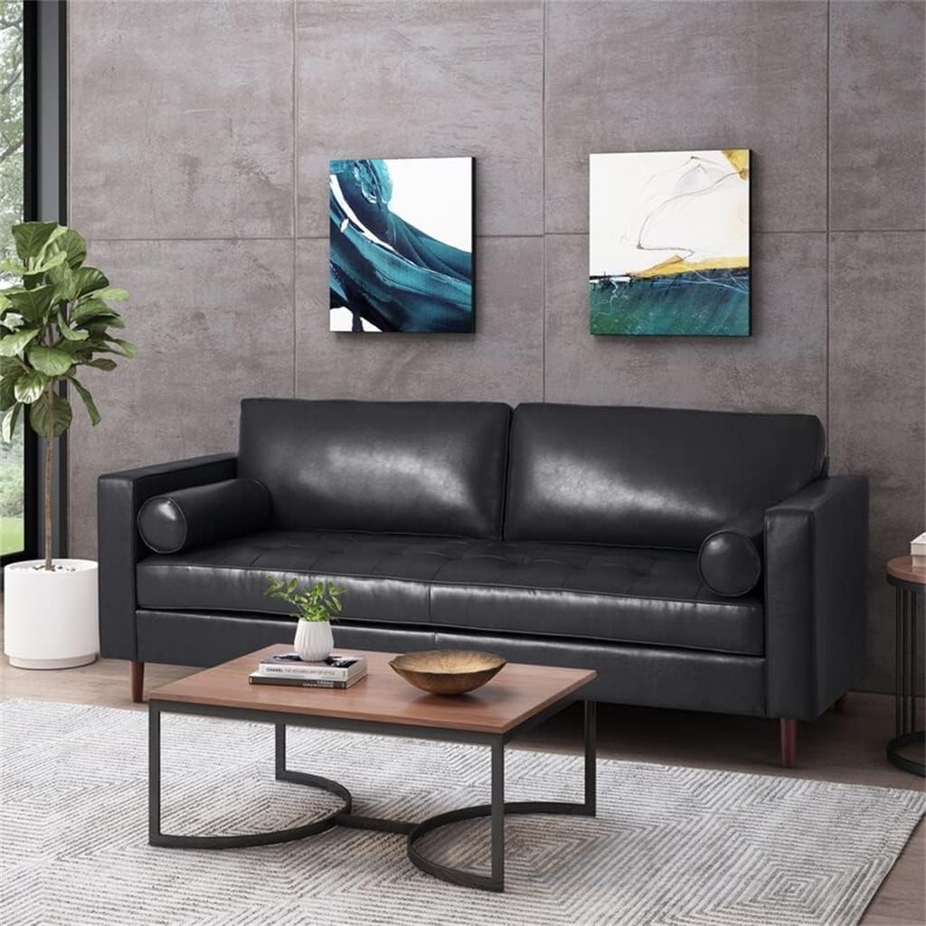black leather square arm sofa,should I buy a black leather sofa,black leather sofa pros cons,square arm sofa worth buying,best small apartment leather sofa,modern leather sofa vs alternatives unboxing and complete package contents