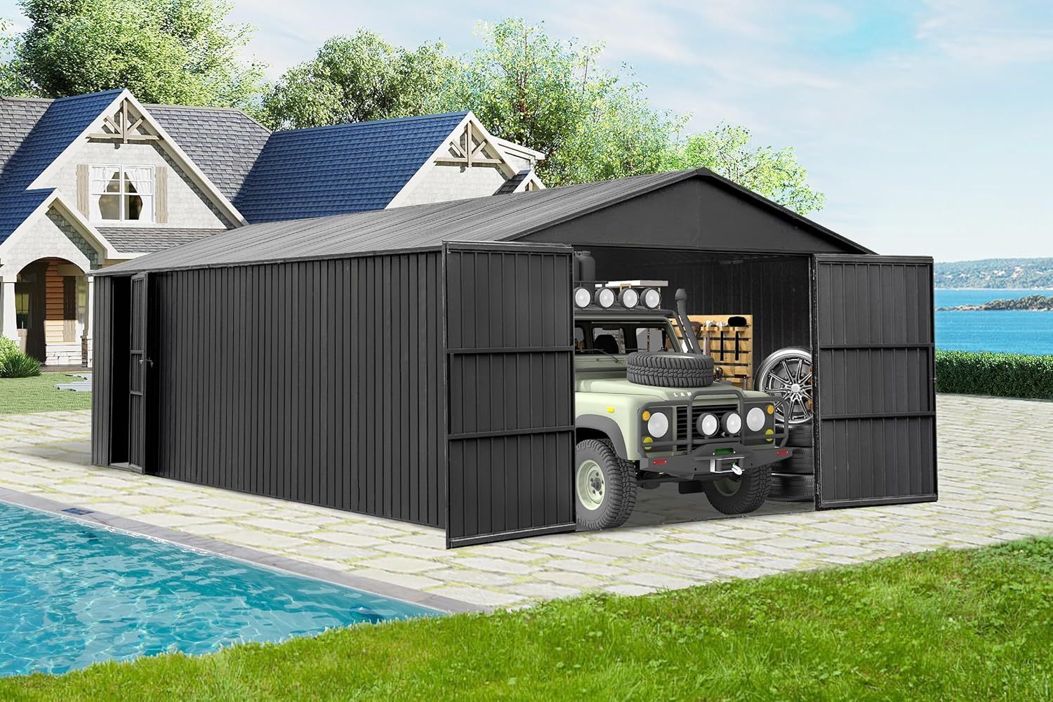 buy 12x25 metal garage shed,12x25 metal garage shed pros cons,heavy duty carport vs metal garage,outdoor vehicle shelter worth buying,lockable storage shed for tools,best metal shed for trucks unboxing and complete package contents