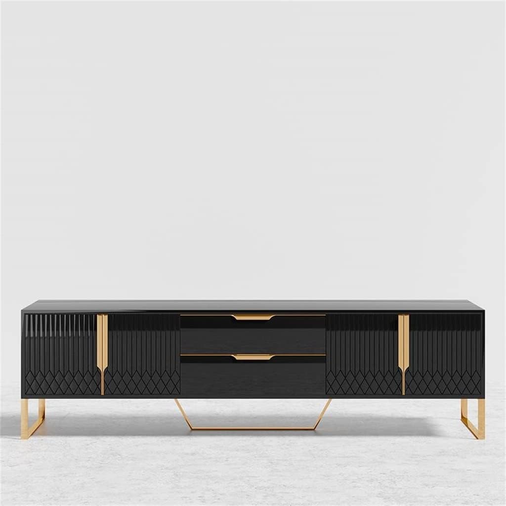 Reviews - Buy Modern Blackwood TV Stand: Honest Pros & Cons Analysis Detailed view of the Modern Blackwood TV stand features, showing drawer and cabinet storage, making it a contender for the best media console for 80 inch TV