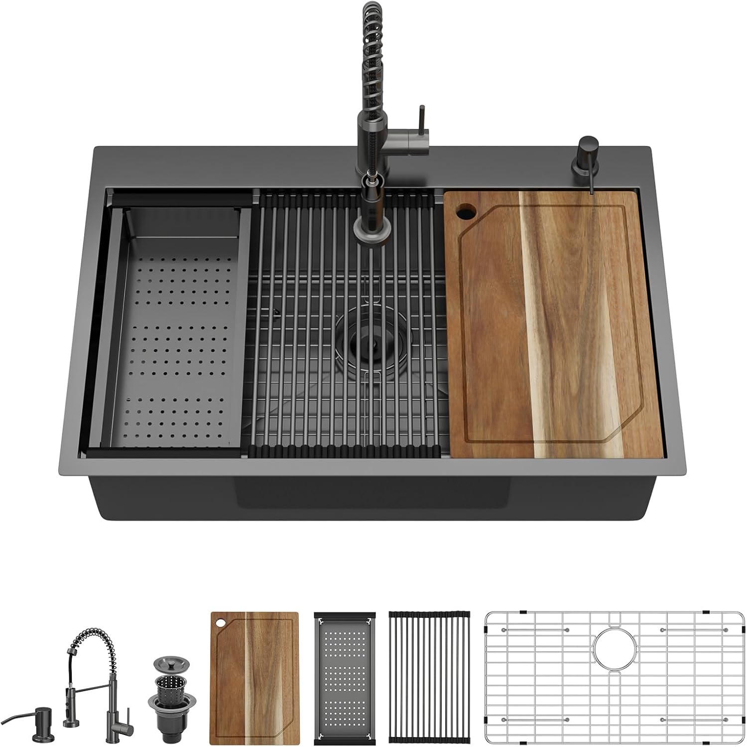 buy Talllor 33x22 drop in sink,Talllor 33x22 sink worth buying,best drop in kitchen sink workstation,Talllor gunmetal black sink pros cons,should I buy a Talllor workstation sink,drop in sink with faucet combo - detailed features and technical specifications