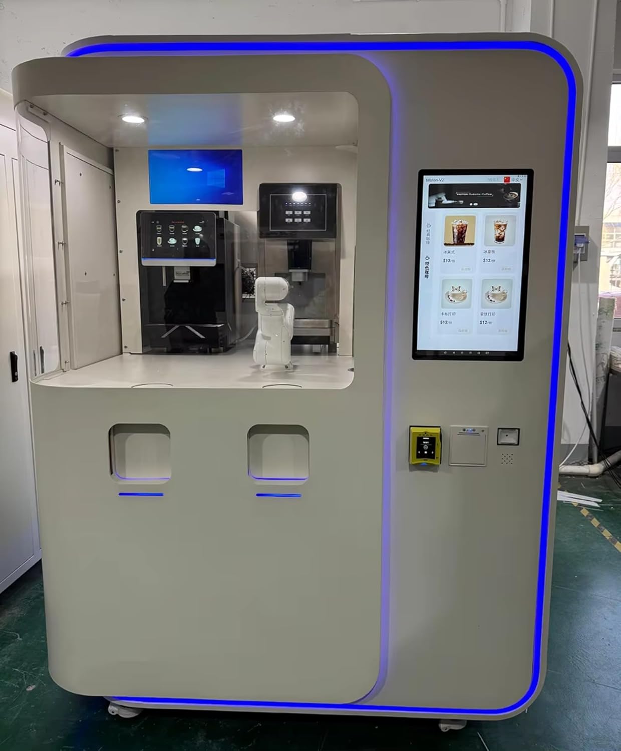 Unboxing the buy automatic coffee vending robot package, showing all components and accessories to assess if a coffee vending robot is worth buying