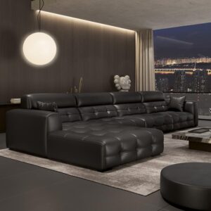 Image 1 of buy black leather L-shaped sofa