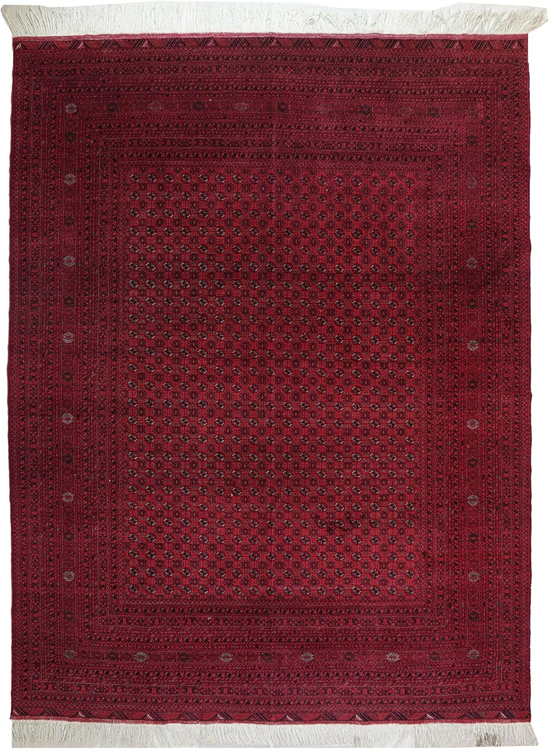 Detailed view of the TAGAB handmade Afghan silk rug showcasing intricate knots and vibrant red color, illustrating why it's a handmade Afghan silk rug worth buying