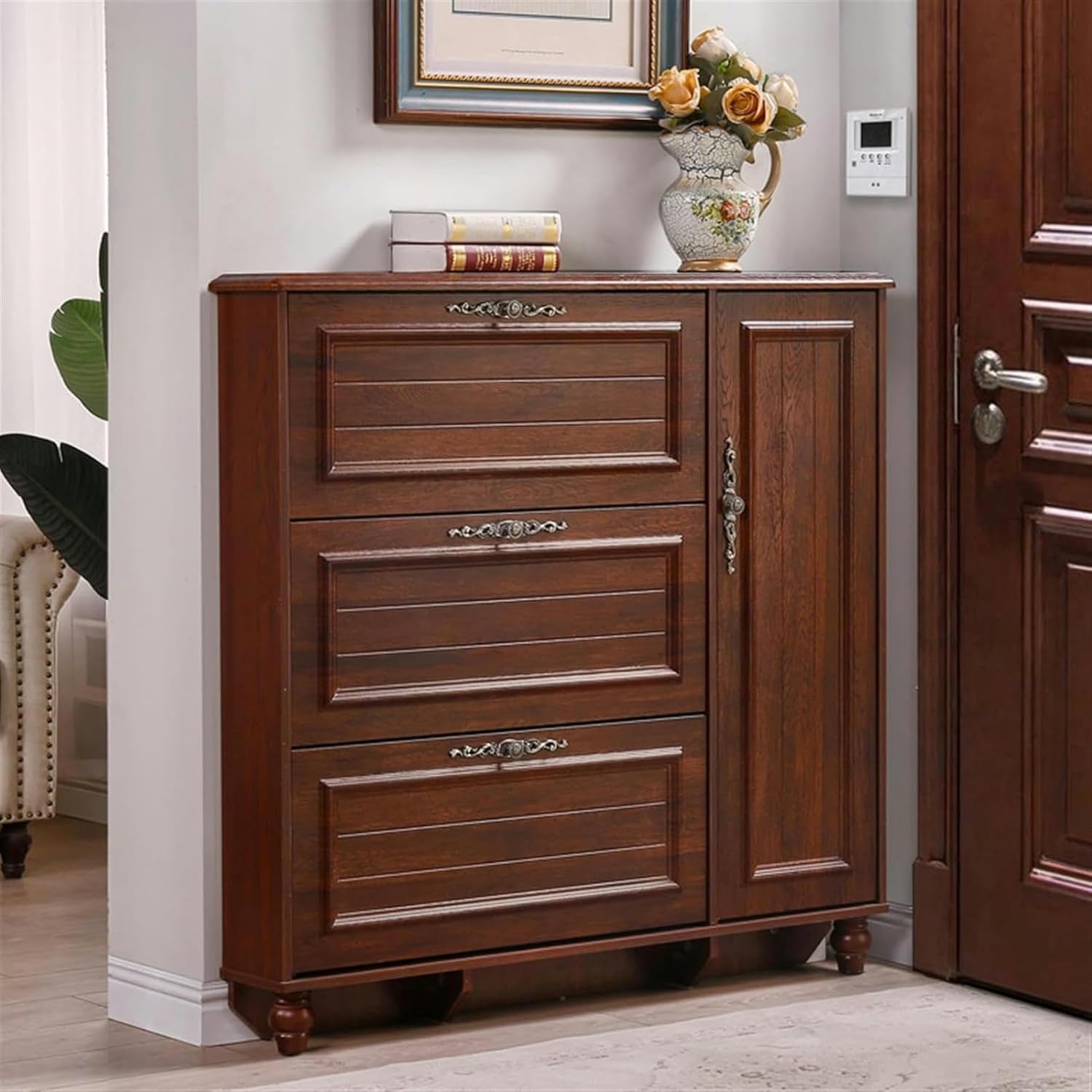 buy rustic shoe storage cabinet,should I buy a slim shoe cabinet,rustic shoe cabinet vs alternatives,shoe cabinet with flip drawers pros cons,best slim shoe storage for entryway,freestanding shoe organizer worth buying unboxing and complete package contents