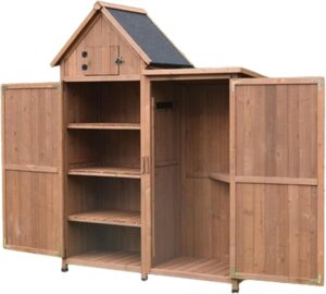Image 1 of outdoor storage shed with shelves