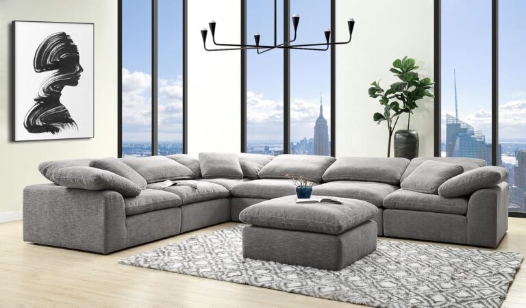 Image 1 of gray linen modular sectional sofa review